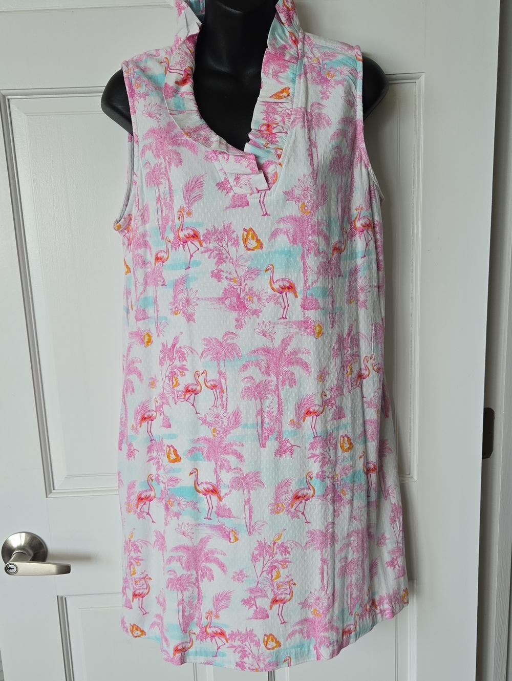 Crown & Ivy White Dress with Pink Flamingo Print